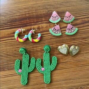 Colorful set of gold tone post earrings